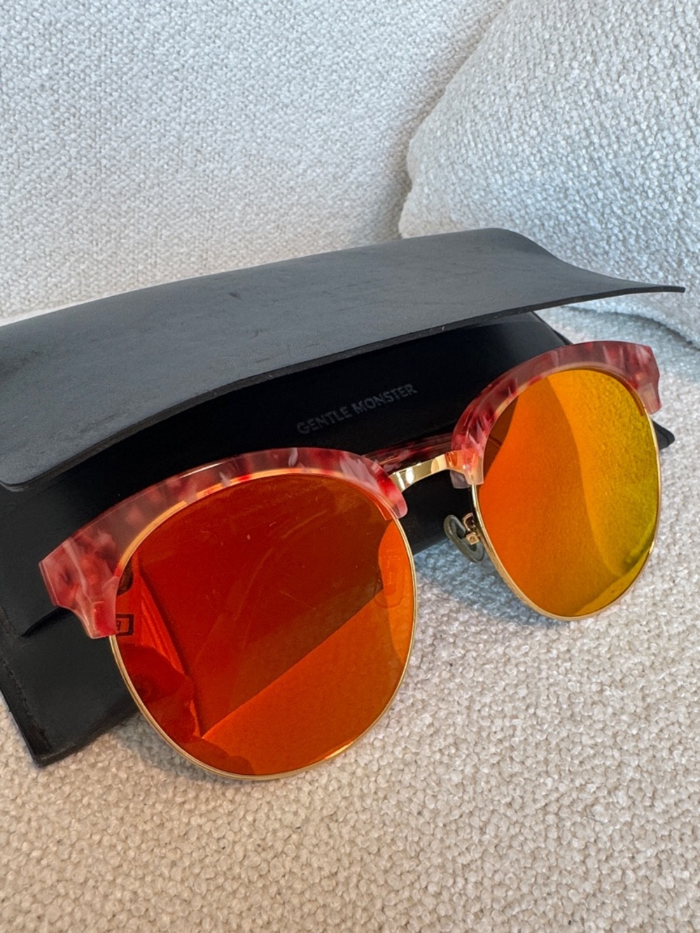 Gentle Monster “Deborah” Pink Marble Cat-Eye Mirrored Sunglasses